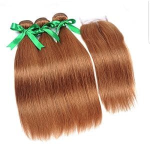 VIRGIN Color 30 Honey Blonde Virgin Human Hair Bundles With Lace Closure