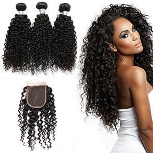 Fashion Malaysian Kinky Curly Hair 3 Bundles With Closure Free Part 4pcs/Lot Human Hair Bundles With Closure