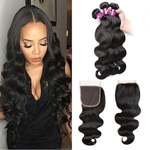 Generic Brazilian Hair Bundles With Closure Brazilain Body Wave 61 Bundles With Closure Human Hair Extensions 10 12 14 + 10 In Closure