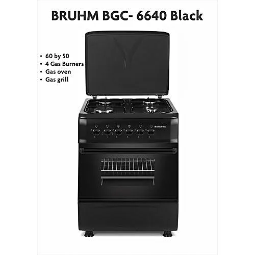 Bruhm 60 X 50 4-Burner Gas Cooker Black, Double Glass Oven