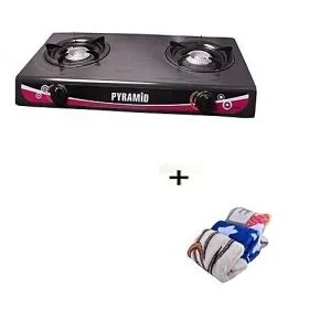 PYRAMID Table Top Gas Cooker With 2 Burners + Free 3 In 1 Micro-Fibre Napkin