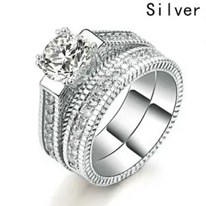 Fashion 2 Pcs 925 Sterling Crystal Ring Zircon Engaget Rings For Ring