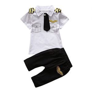 Fashion Baby Outfit Newborn Infant Baby Boys Girls Gentleman Tie Tops Shirt Pants 2Pcs Outfits Set-White