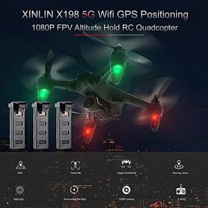 Generic XINLIN X198 5G Wifi 1080P Wide Angle Camera Drone Wifi FPV Altitude Hold GPS RC Drone W/ 3 Batteries