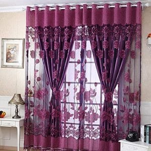 Generic Luxury With Hole Dangle Beads Floral Curtain Window Room Curtain Scarf