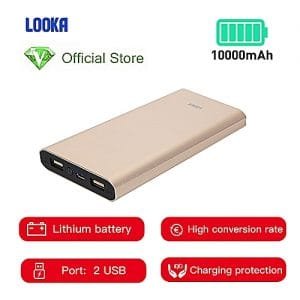 LOOKA Power Bank 10000mAh Li-Battery Dual USB Port - Gold