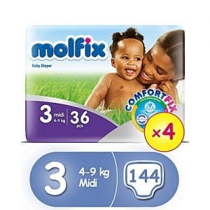 Molfix ComfortFix Diapers, Size 3 (x 4) (Total 144 Count)