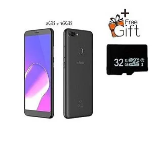 Infinix Hot 6 (X606) 6-Inch (2GB RAM, 16GB ROM) Android 8, 13MP+8MP Smartphone - Sandstone Black + 32GB Card
