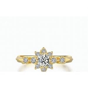 Fashion Gold With Silver Stone Flower Face Zirconia Wedding/engagement Ring