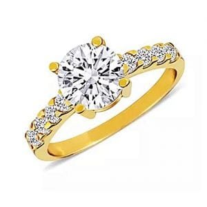 Gem Stone King Yellow Gold Plated With White Cubic Zirconia Round Shaped Ring