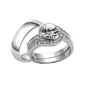SHARP STONE JEWELRY Spiral Elegance Non Fade Titanium Wedding Ring Set (3 in 1)