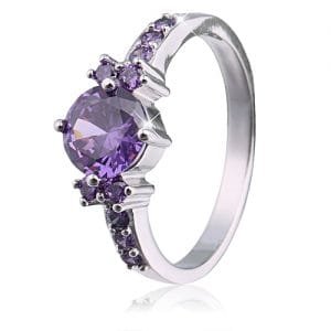 Fashion Fashion Woman Purple Diamonds Plated Ring Elegant Princess For Wedding Party