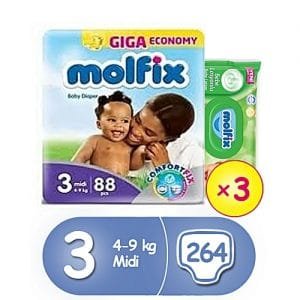 Molfix MIDI JUMBO PACK SIZE 3 (88*3) + Free Wipes