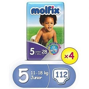 Molfix ComfortFix Diapers, Size 5 (X 4) (Total 112 Count)