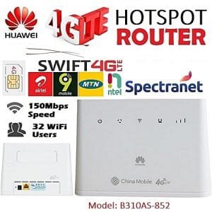 Huawei B310As-852 4G LTE Internet WiFi/LAN Hotspot Router For Spectranet, Swift, Smile,Airtel ,9Mobile, Ntel & MTN SIM Cards
