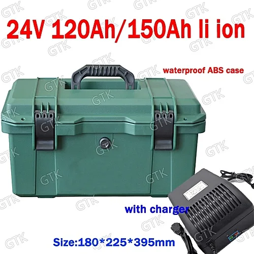 Generic GTK Waterproof 24V 150AH Lithium Ion Battery 24v 120Ah Li Ion BMS For 2400w Solar Energy Storage Inverter Radio RV + 10A Charger