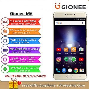 Gionee M6 FHD 5.5-Inch AMOLED 4GB RAM+128GB ROM 13MP + 8MP Dual SIM 4G Gold 128GB
