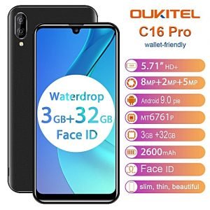 Oukitel OUKITEL C16 Pro Smartphone 3GB 32GB MTK6761P Quad Core 5.71" Waterdrop Screen LTE 2600mAh Face ID Mobile Phone