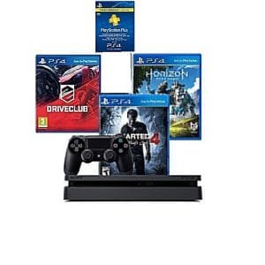 Sony PlayStation 4 Slim 500GB Console + 3 Games Bundle, Driveclub, Uncharted 4, Horizone Zero Down + 3 Months Membership Card