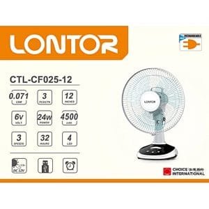 Lontor 12 Inch Rechargeable Table Fan