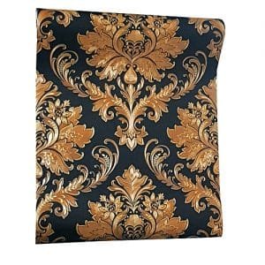 Generic 3D Damask Patterned Wallpaper - Black & Gold