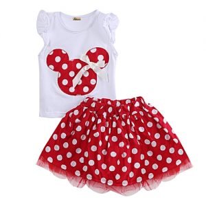 Fashion Toddler Baby Girls Kids Cartoon Dress Dot Clothes Set Red