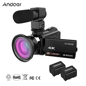 Andoer 4K 1080P 48MP WiFi Digital Video Camera Camcorder Recorder With Batteries + 0.39X Lens + Night Sight