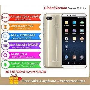 Gionee S11 Lite 5.7-Inch HD 18:9 Full Screen (4GB,32GB) Android 7.1 , Hybrid Dual SIM 4G LTE Fingerprint ID Smartphone- Gold