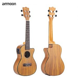 Generic Ammoon 24" Cutaway Ukulele Hawaii Guitar With LED EQ Koa Plywood Cowry Shell Brims OX Bone Saddle 4 Strings Instrument Gift Present