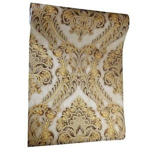 Generic 3D Damask Patterned Wallpaper -Off White & Gold