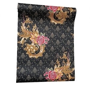 Generic 3D Floral Wallpaper - Black,Gold & Pink