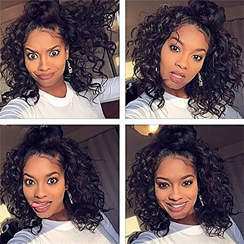 Generic Brazilian Less Lace Front Full Wig Short Wave Black Natural Looking Women Wigs