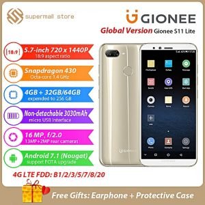 Gionee S11 Lite Mobile Phone 4GB + 64GB 5.7inch 16MP Camera Android 7.1 Snapdragon 430 Octa Core Fingerprint 4G Smartphone