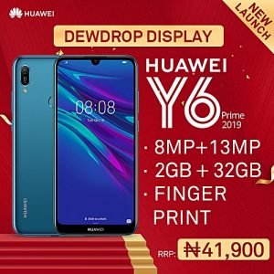 Huawei Y6 Prime 2019 6.09" Dewdrop (2GB,32GB ROM) Android 9.0 Pie 13MP + 8MP Dual SIM 4G 3020 MAh- Sapphire Blue