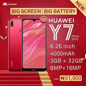 Huawei Y7 Prime 2019 6.26 Dewdrop Display, 32GB ROM, 3GB RAM 4000 MAh 16MP Front Cam - Coral Red