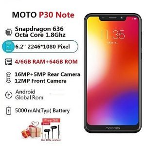 Motorola MOTO P30 Note Smartphone 6.2 Inch 1080P Snapdragon636 Octa Core 6GB RAM 64GB ROM 16.0MP+5.0MP 5000mAh-BLACK