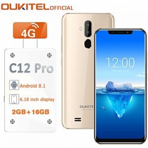 Oukitel C12 Pro 6.18-Inch (2GB RAM 16GB ROM) Bluetooth Android 8.1,(8MP + 2MP) + 5MP 4G Smartphone EU With Case - Gold
