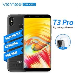 Vernee T3 Pro 5.5-Inch MTK6739 Quad-Core (3GB, 16GB ROM) Android 8.1 Oreo, 13MP Dual SIM 4080mAh, Face ID Smartphone - Black