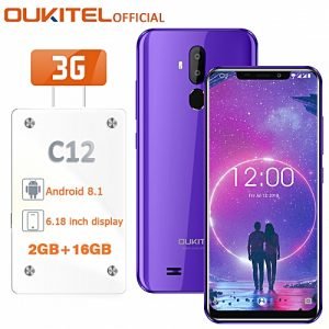 Oukitel C12 3G 6.18-Inch(2GB RAM 16GB ROM),Android 8.1,(8MP + 2MP) + 5MP Smartphone With Case EU - Purple