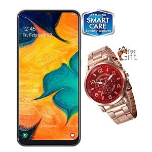 Samsung Galaxy A30 6.4-Inch (4GB RAM, 64GB ROM) Android 9.0 Pie, (16MP + 5MP) + 16MP 4G LTE PLUS FREE WRISTWATCH - Blue