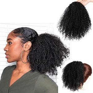 Fashion Ladies Human Hair Adjustable Kinky Hair Bun Ponytail -Black