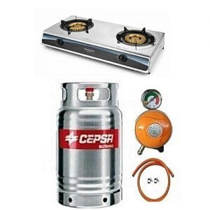 CEPSA Stainless Gas Cylinder 12.5kg With Best Choice Gas Cooker, Amcool Metered Regulator, Hose & Clips