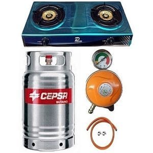 CEPSA 12.5kg Gas Cylinder Stainless With Universal Gas Cooker Metered Regulator, Hose & Clips