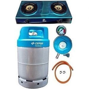 CEPSA 12.5kg Gas Cylinder -Blue Cap - With Universal Gas Cooker, Metered Regulator, Hose & Clips